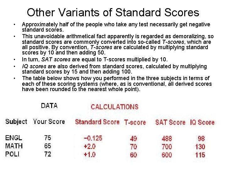 Other Variants of Standard Scores • • • Approximately half of the people who