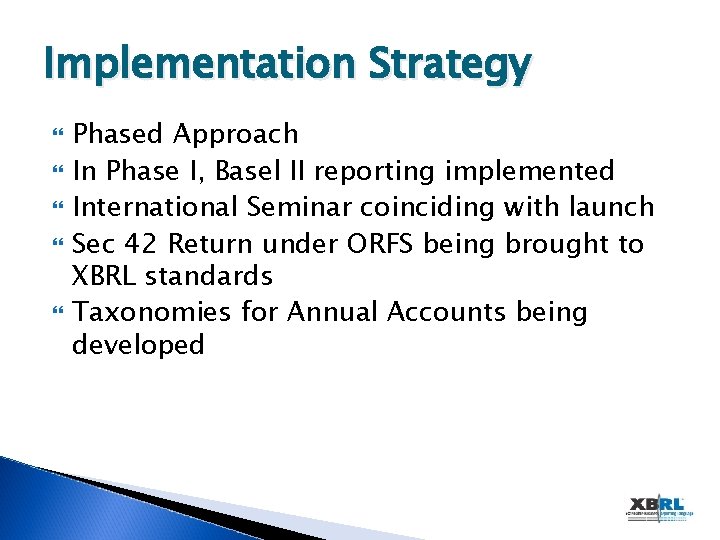 Implementation Strategy Phased Approach In Phase I, Basel II reporting implemented International Seminar coinciding