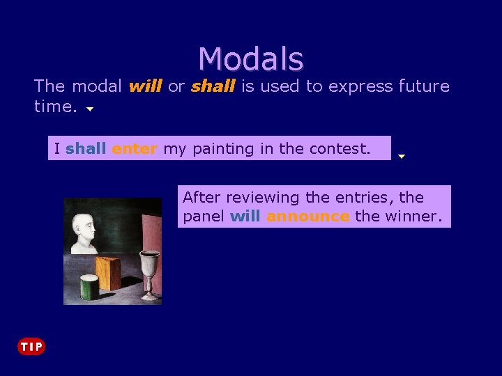 Modals The modal will or shall is used to express future time. I shall