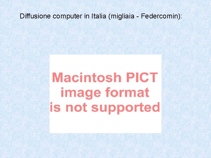 Diffusione computer in Italia (migliaia - Federcomin): 