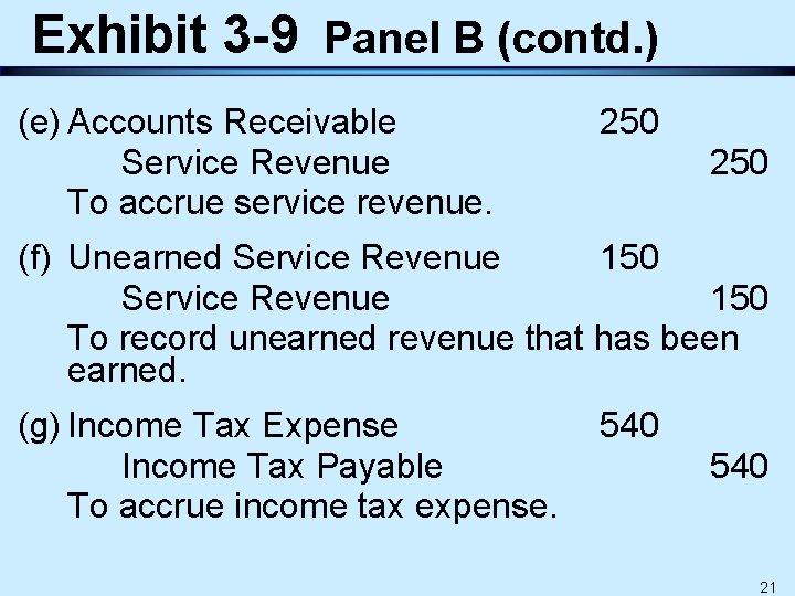 Exhibit 3 -9 Panel B (contd. ) (e) Accounts Receivable Service Revenue To accrue