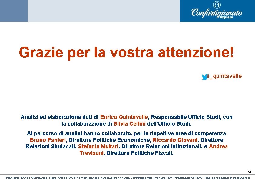 Grazie per la vostra attenzione! e_quintavalle Analisi ed elaborazione dati di Enrico Quintavalle, Responsabile Grazie per la vostra attenzione! e_quintavalle Analisi ed elaborazione dati di Enrico Quintavalle, Responsabile
