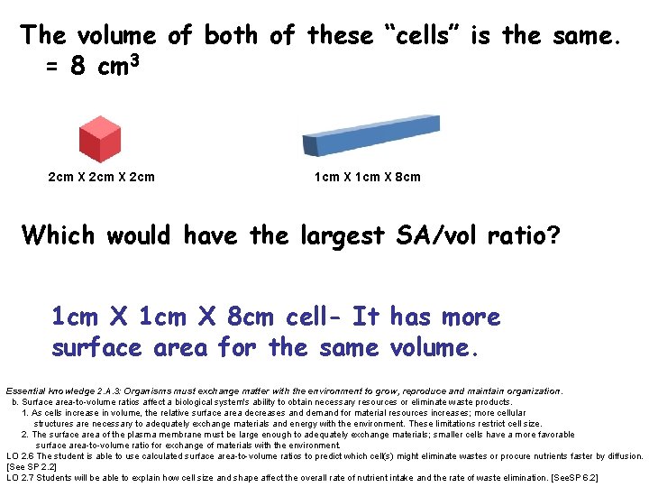 The volume of both of these “cells” is the same. = 8 cm 3