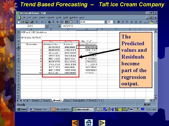 Trend Based Forecasting – Taft Ice Cream Company The Predicted values and Residuals become