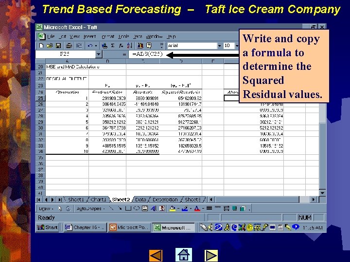 Trend Based Forecasting – Taft Ice Cream Company Write and copy a formula to