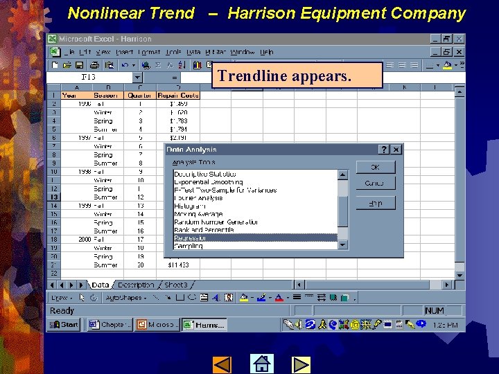 Nonlinear Trend – Harrison Equipment Company Trendline appears. 