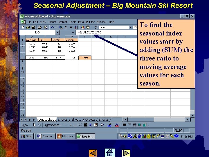 Seasonal Adjustment – Big Mountain Ski Resort To find the seasonal index values start