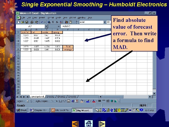 Single Exponential Smoothing – Humboldt Electronics Find absolute value of forecast error. Then write