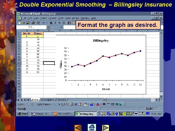 Double Exponential Smoothing – Billingsley Insurance Format the graph as desired. 