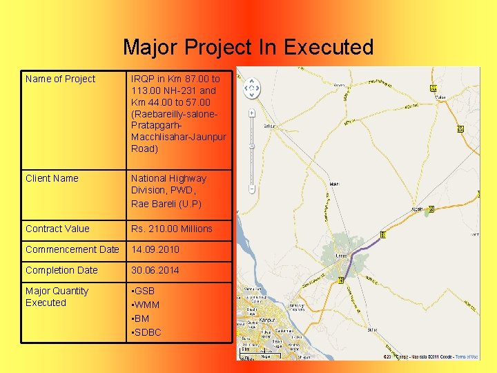 Major Project In Executed Name of Project IRQP in Km 87. 00 to 113.