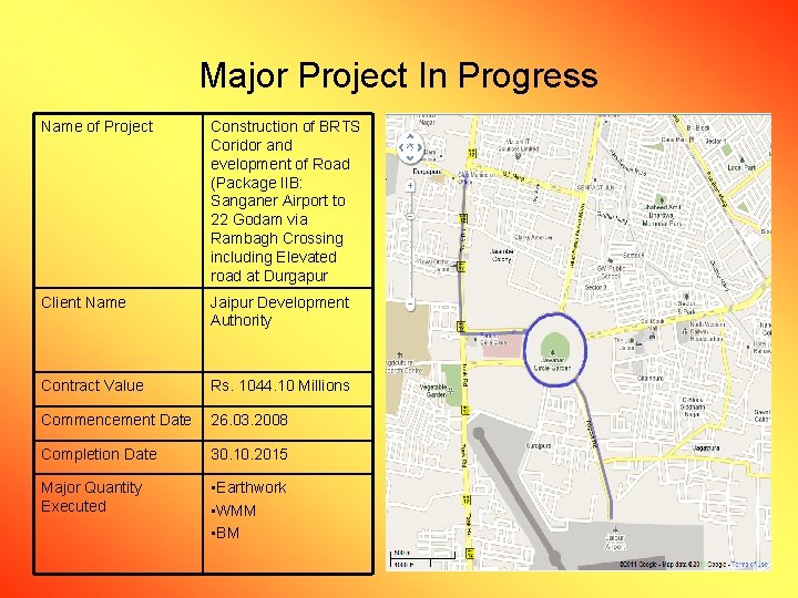 Major Project In Progress Name of Project Construction of BRTS Coridor and evelopment of