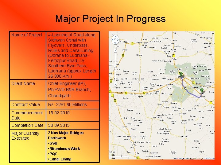 Major Project In Progress Name of Project 4 -Lanning of Road along Sidhwan Canal