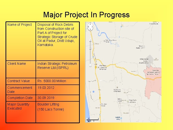 Major Project In Progress Name of Project Disposal of Rock Debris from Construction site