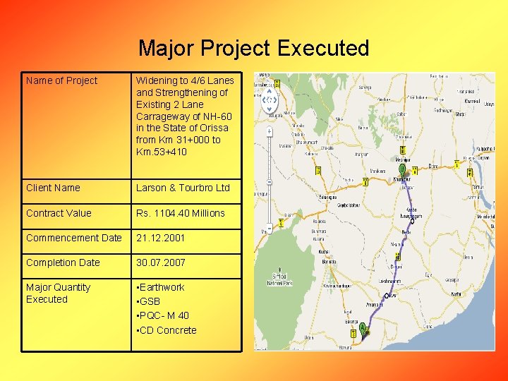 Major Project Executed Name of Project Widening to 4/6 Lanes and Strengthening of Existing