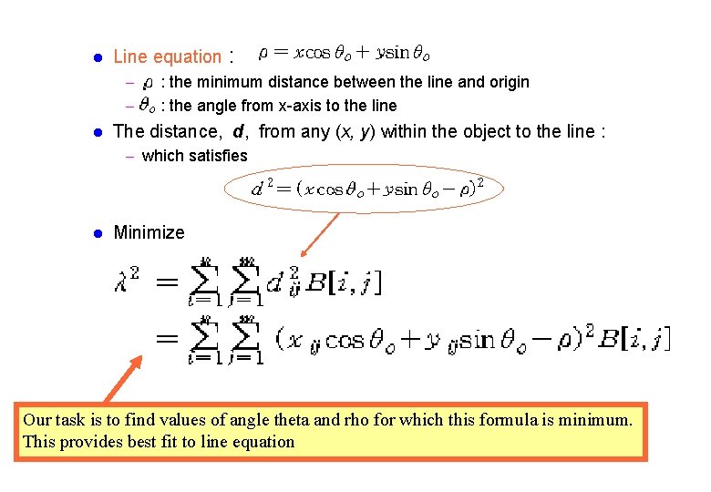 l Line equation - l : : the minimum distance between the line and l Line equation - l : : the minimum distance between the line and