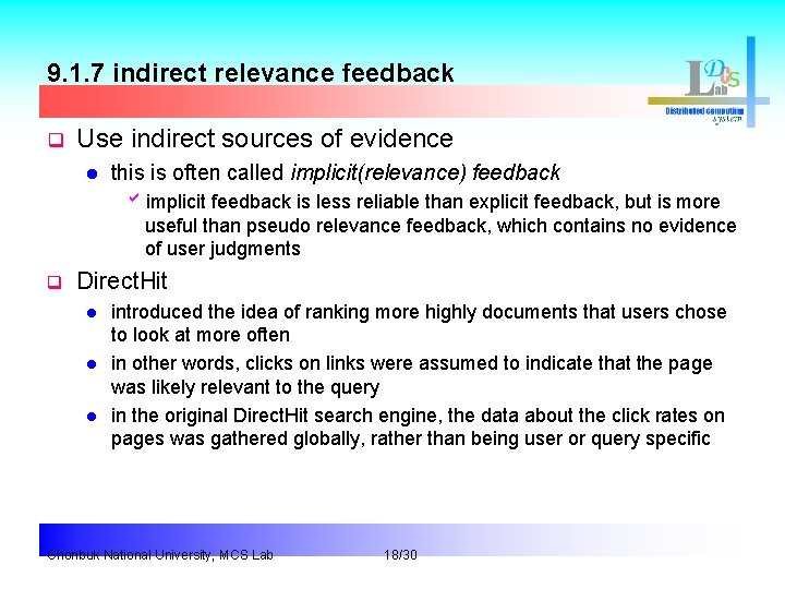 9. 1. 7 indirect relevance feedback q Use indirect sources of evidence l this