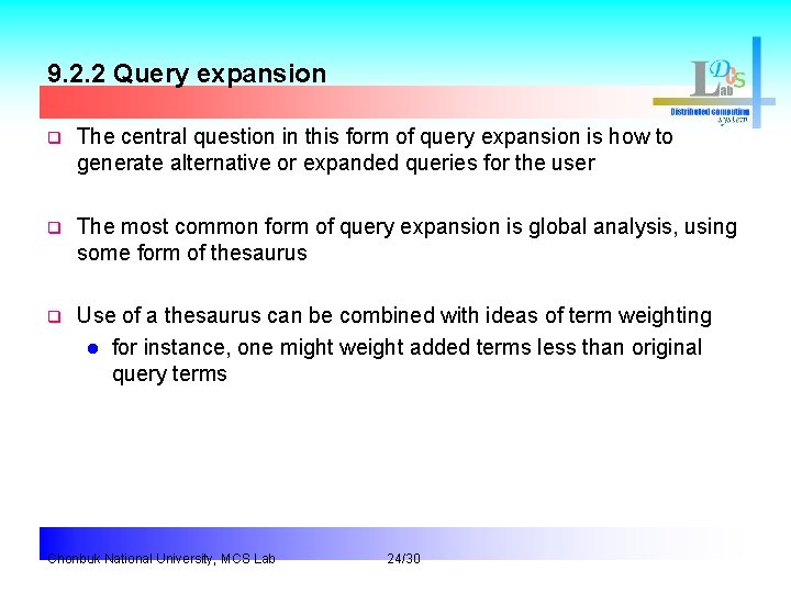 9. 2. 2 Query expansion q The central question in this form of query
