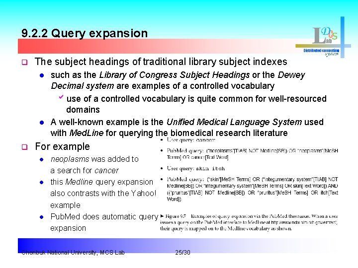 9. 2. 2 Query expansion q The subject headings of traditional library subject indexes