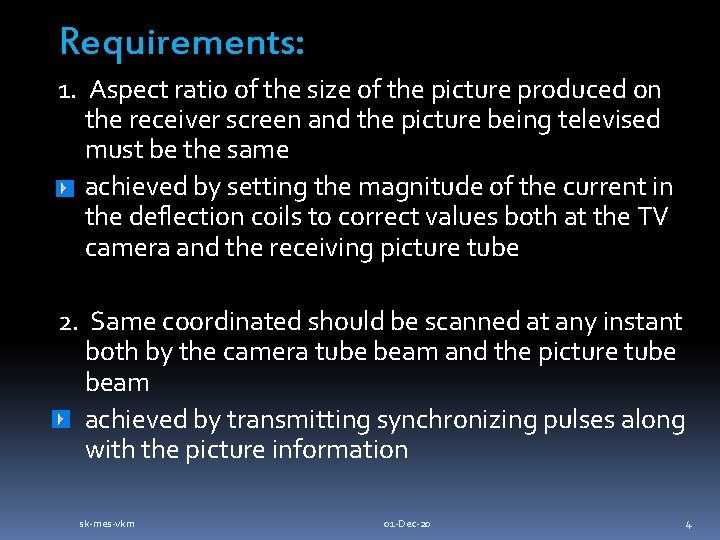 Requirements: 1. Aspect ratio of the size of the picture produced on the receiver