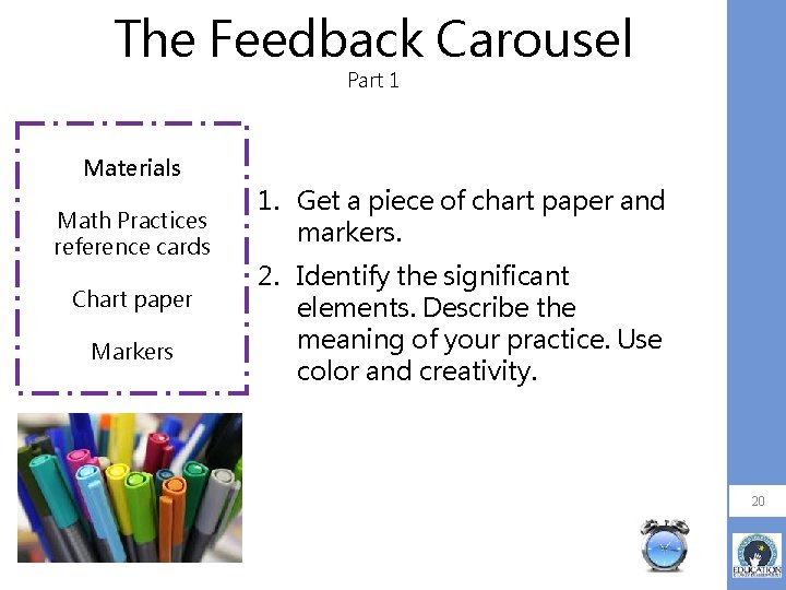 The Feedback Carousel Part 1 Materials Math Practices reference cards Chart paper Markers 1.