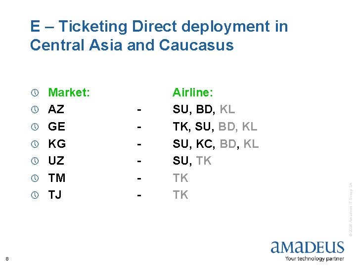 » » » » 8 Market: AZ GE KG UZ TM TJ - Airline: