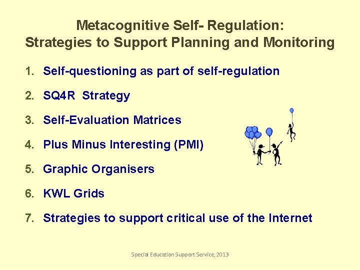 Metacognitive Self- Regulation: Strategies to Support Planning and Monitoring 1. Self-questioning as part of