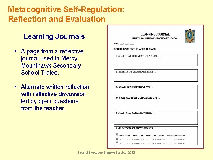 Metacognitive Self-Regulation: Reflection and Evaluation Learning Journals • A page from a reflective journal