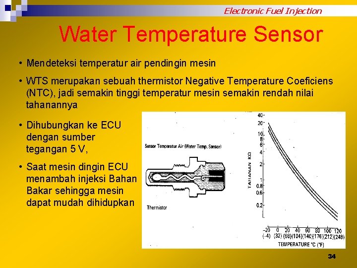 Electronic Fuel Injection Water Temperature Sensor • Mendeteksi temperatur air pendingin mesin • WTS