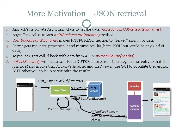 More Motivation – JSON retrieval 1. 2. 3. 4. 5. 6. App ask’s its