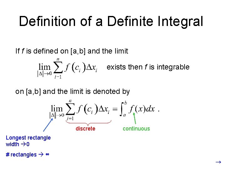 Definition of a Definite Integral If f is defined on [a, b] and the