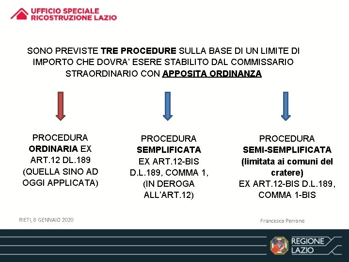 SONO PREVISTE TRE PROCEDURE SULLA BASE DI UN LIMITE DI IMPORTO CHE DOVRA’ ESERE