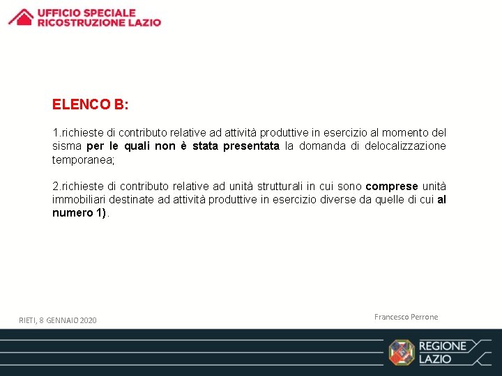 ELENCO B: 1. richieste di contributo relative ad attività produttive in esercizio al momento