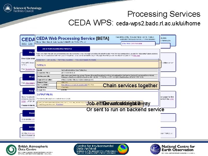 Processing Services CEDA WPS: ceda-wps 2. badc. rl. ac. uk/ui/home Chain services together Job