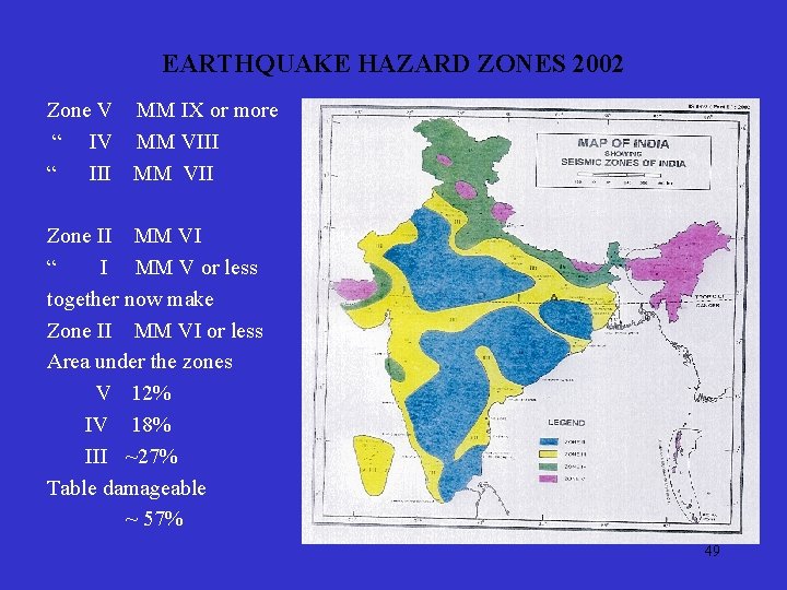 EARTHQUAKE HAZARD ZONES 2002 Zone V MM IX or more “ IV MM VIII