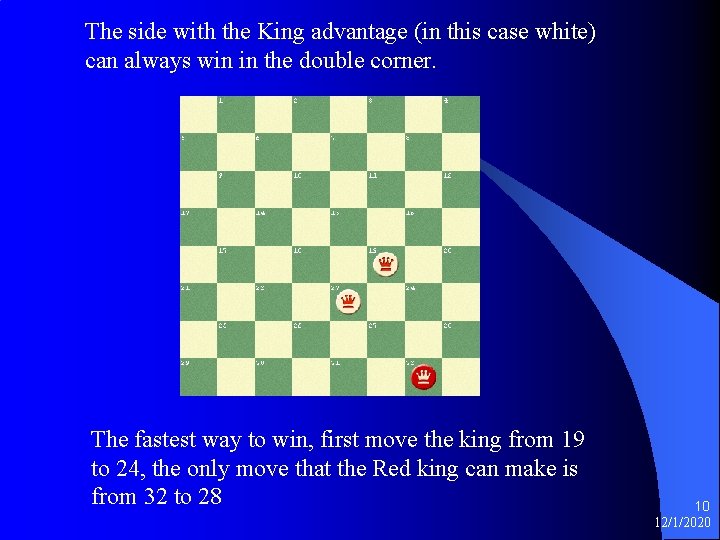 The side with the King advantage (in this case white) can always win in