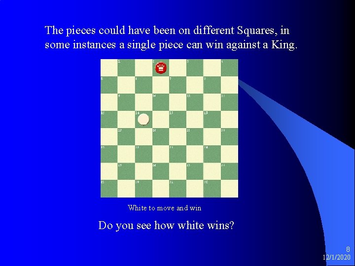 The pieces could have been on different Squares, in some instances a single piece