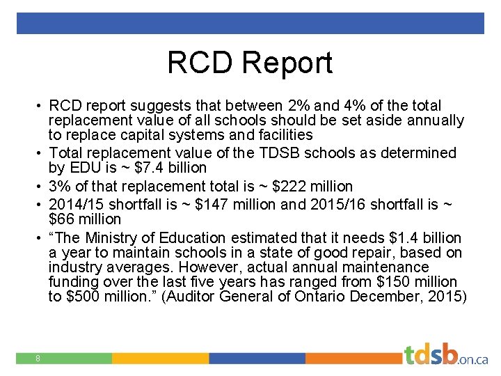 RCD Report • RCD report suggests that between 2% and 4% of the total