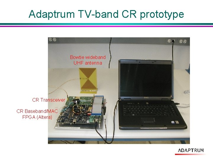 Adaptrum TV-band CR prototype Bowtie wideband UHF antenna CR Transceiver CR Baseband/MAC FPGA (Altera)