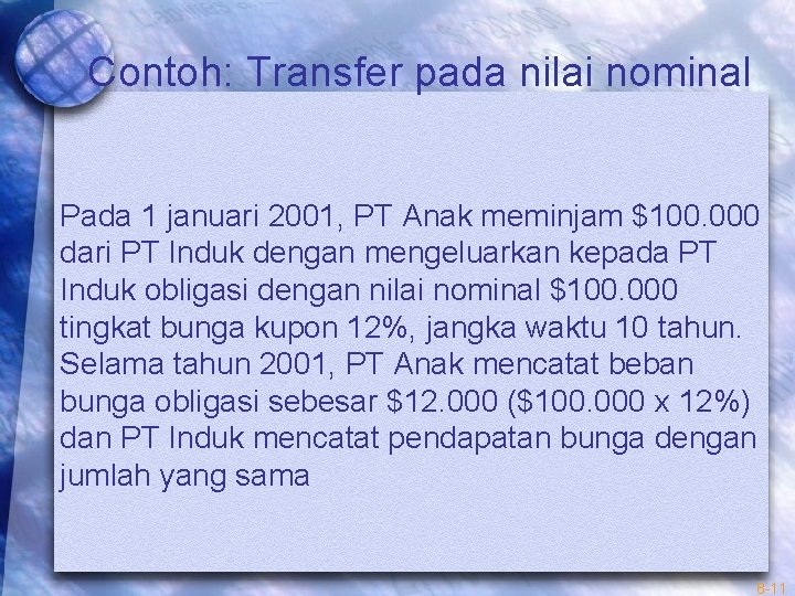 Contoh: Transfer pada nilai nominal Pada 1 januari 2001, PT Anak meminjam $100. 000