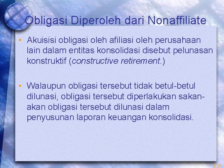 Obligasi Diperoleh dari Nonaffiliate • Akuisisi obligasi oleh afiliasi oleh perusahaan lain dalam entitas