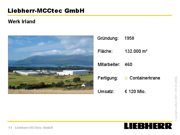 Liebherr-MCCtec Gmb. H Werk Irland Gründung: 1958 Fläche: 132. 000 m² 11 Liebherr-MCCtec Gmb.