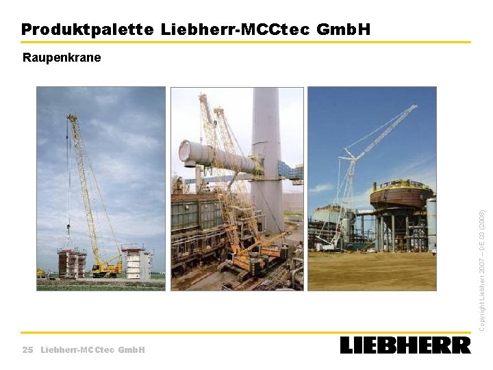 Produktpalette Liebherr-MCCtec Gmb. H Copyright Liebherr 2007 – DE 03 (2008) Raupenkrane 25 Liebherr-MCCtec