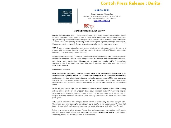 Contoh Press Release : Berita 
