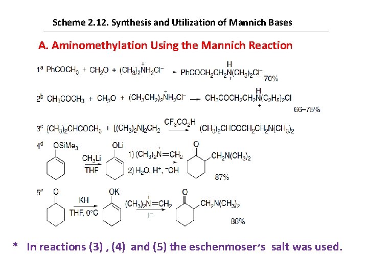 Scheme 2. 12. Synthesis and Utilization of Mannich Bases A. Aminomethylation Using the Mannich