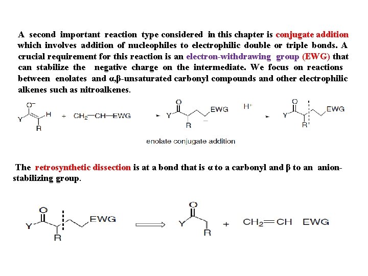 A second important reaction type considered in this chapter is conjugate addition which involves