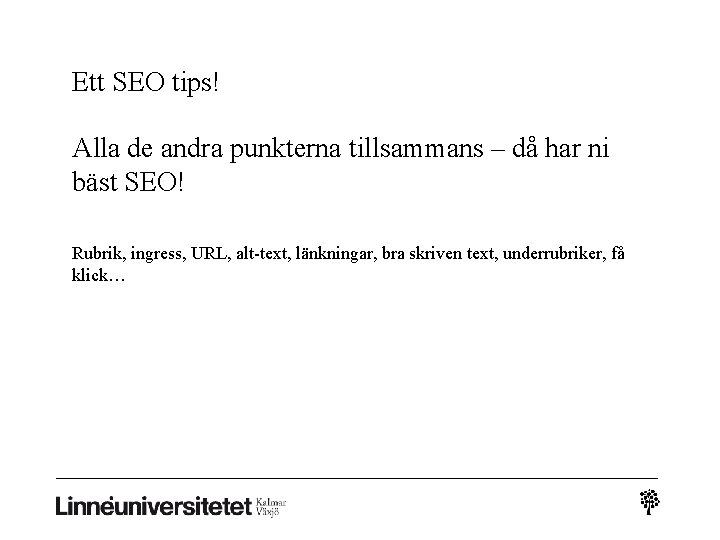 Ett SEO tips! Alla de andra punkterna tillsammans – då har ni bäst SEO!