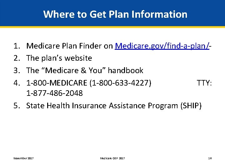 Where to Get Plan Information 1. 2. 3. 4. Medicare Plan Finder on Medicare.