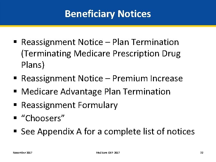 Beneficiary Notices § Reassignment Notice – Plan Termination (Terminating Medicare Prescription Drug Plans) §