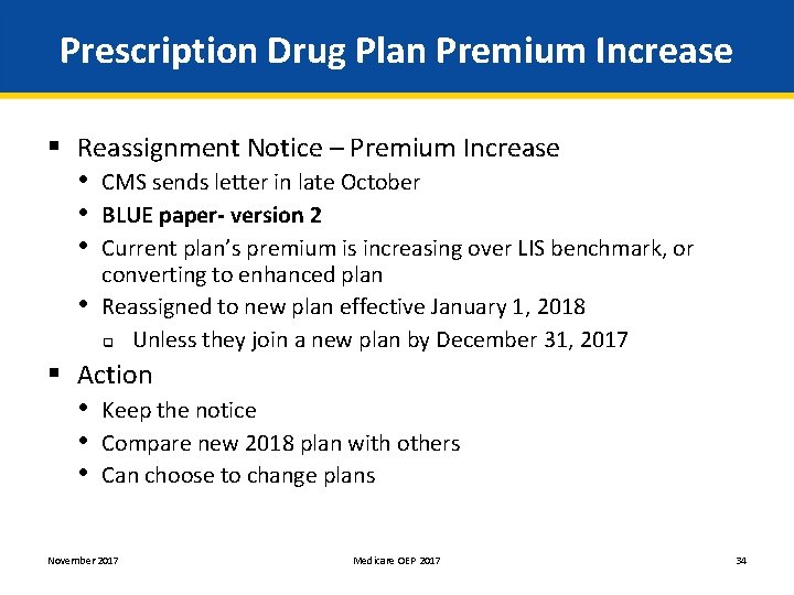 Prescription Drug Plan Premium Increase § Reassignment Notice – Premium Increase • CMS sends