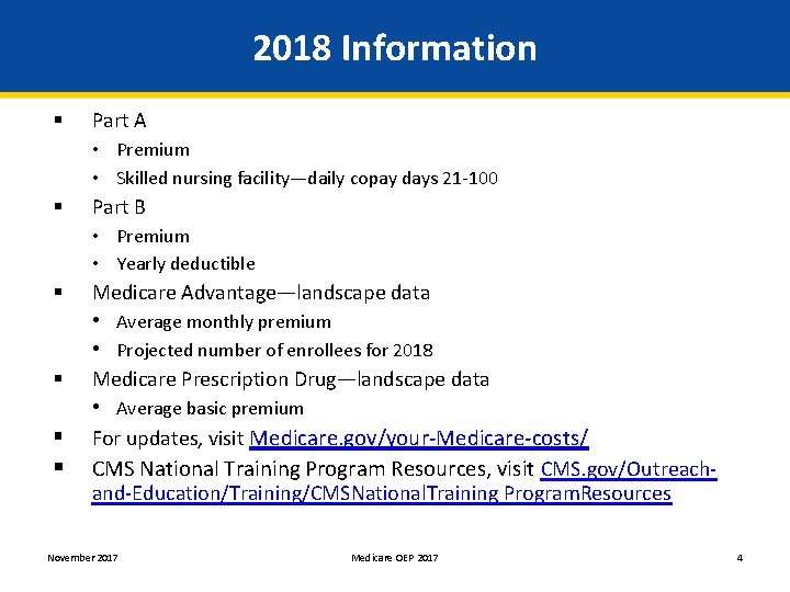 2018 Information § Part A • Premium • Skilled nursing facility—daily copay days 21